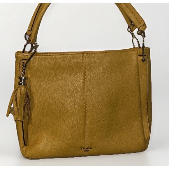 Dune London Yellow Pebbled Faux Leather‎ Shoulder Bag Gold Hardware Tassel Charm - Picture 14 of 16